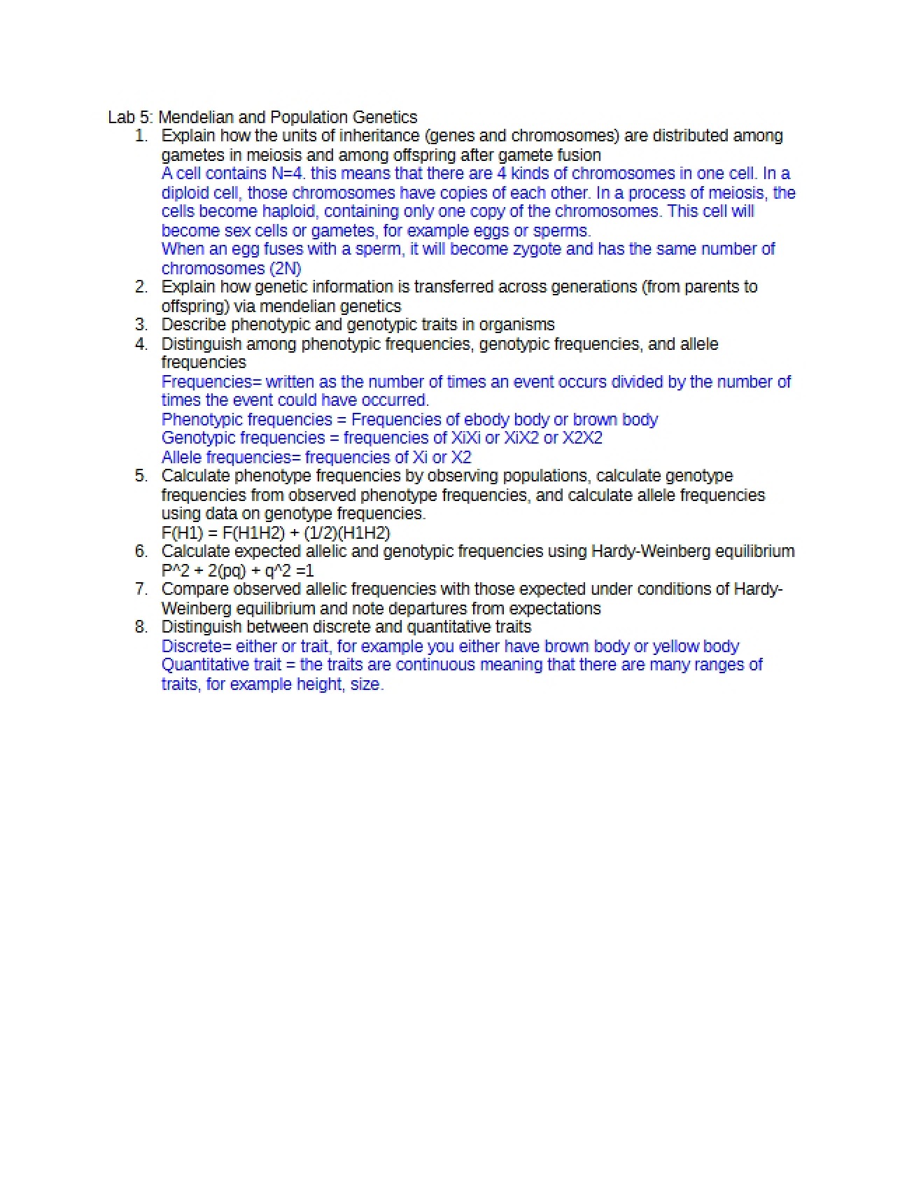 Study Guide for the Lab Practical (Lab 5)