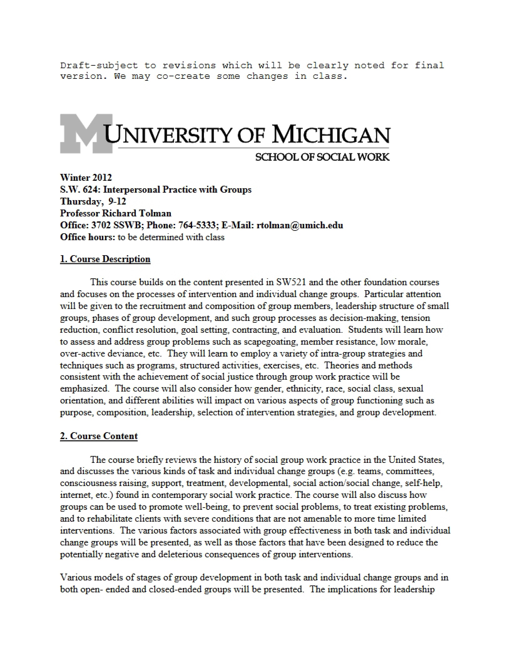 Syllabus for Group Practice