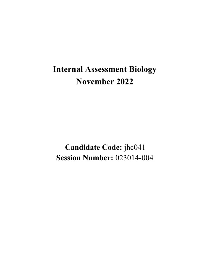 Biology Internal Assessment - November 2022