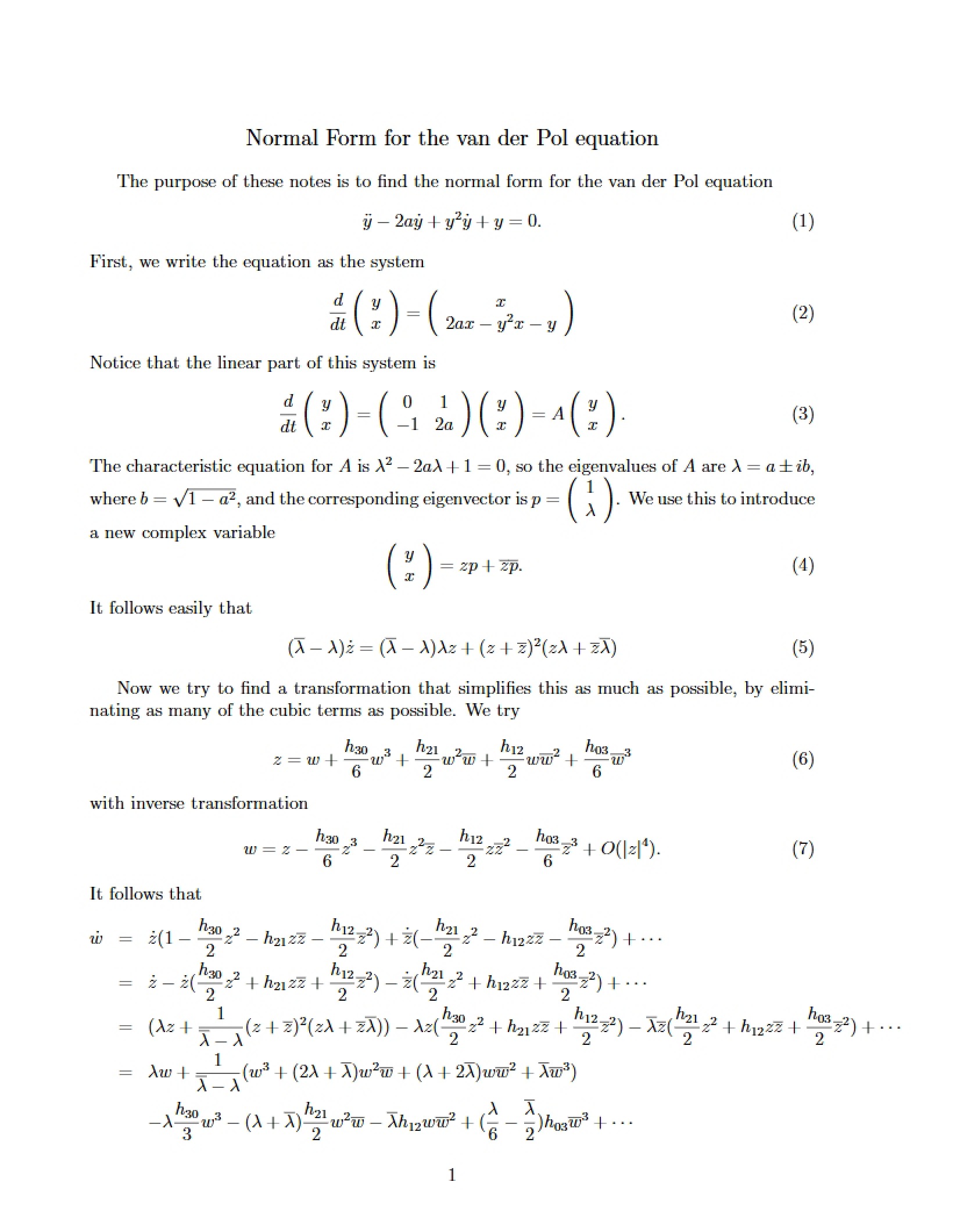 Van der Pol Equation Normal Form