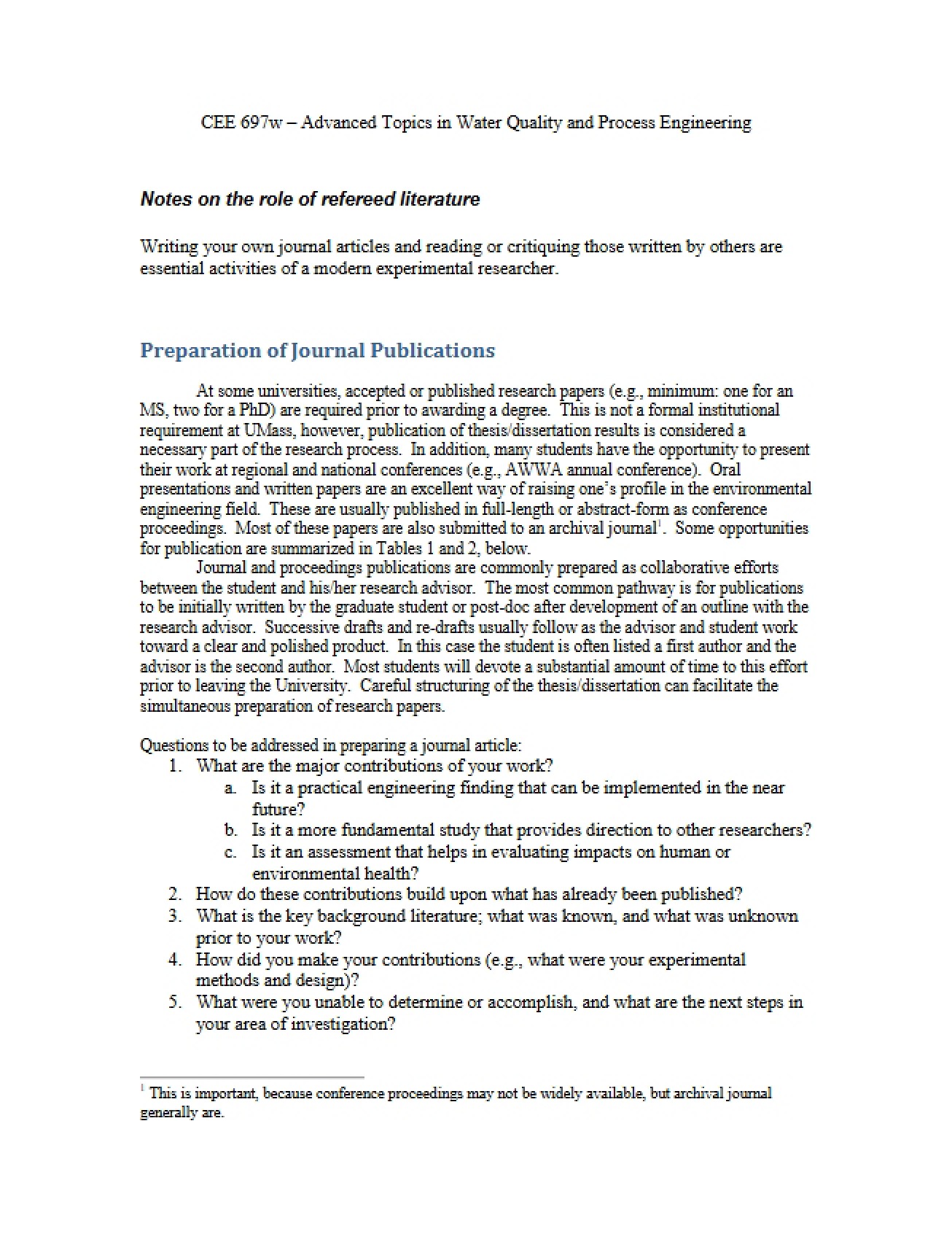 Refereed Literature and its Role