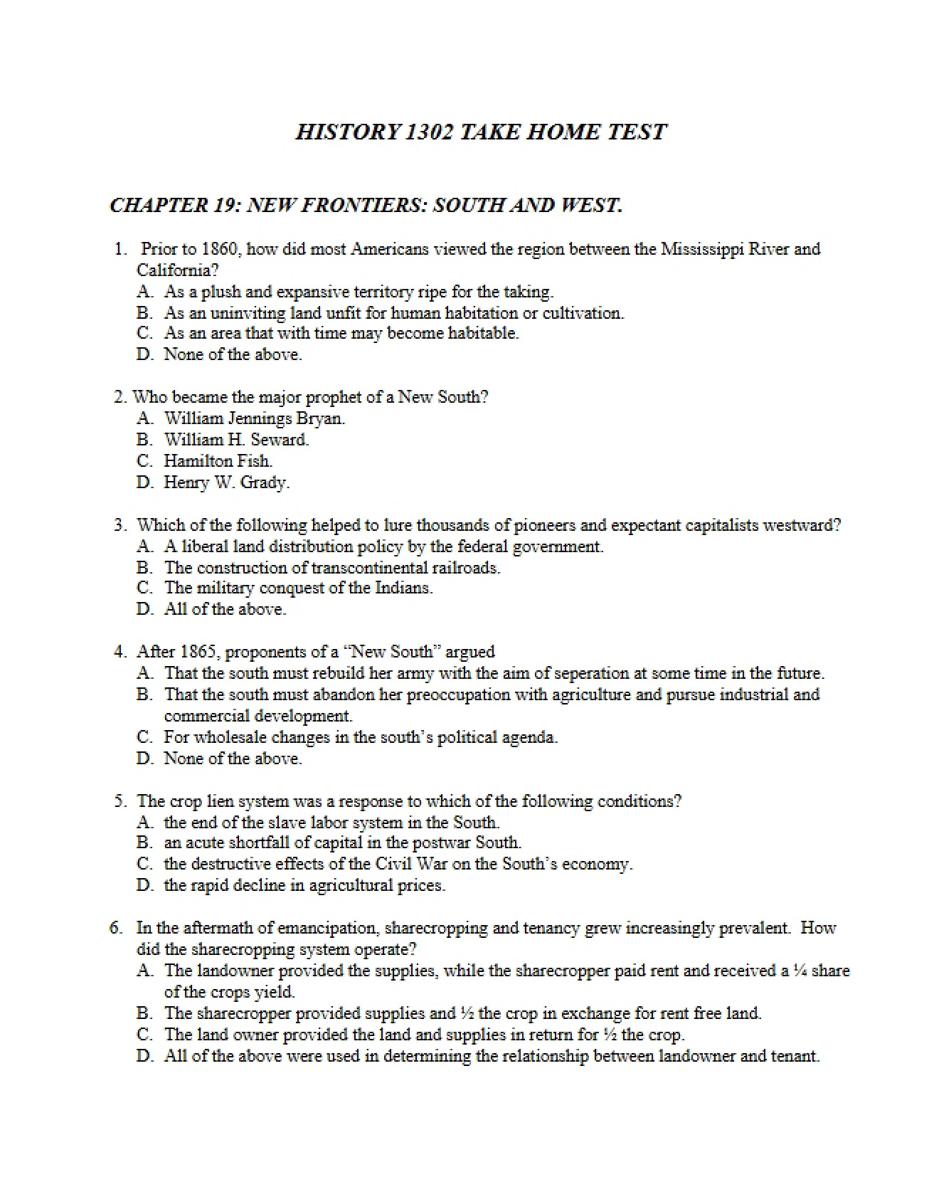 Take-Home Examination Materials