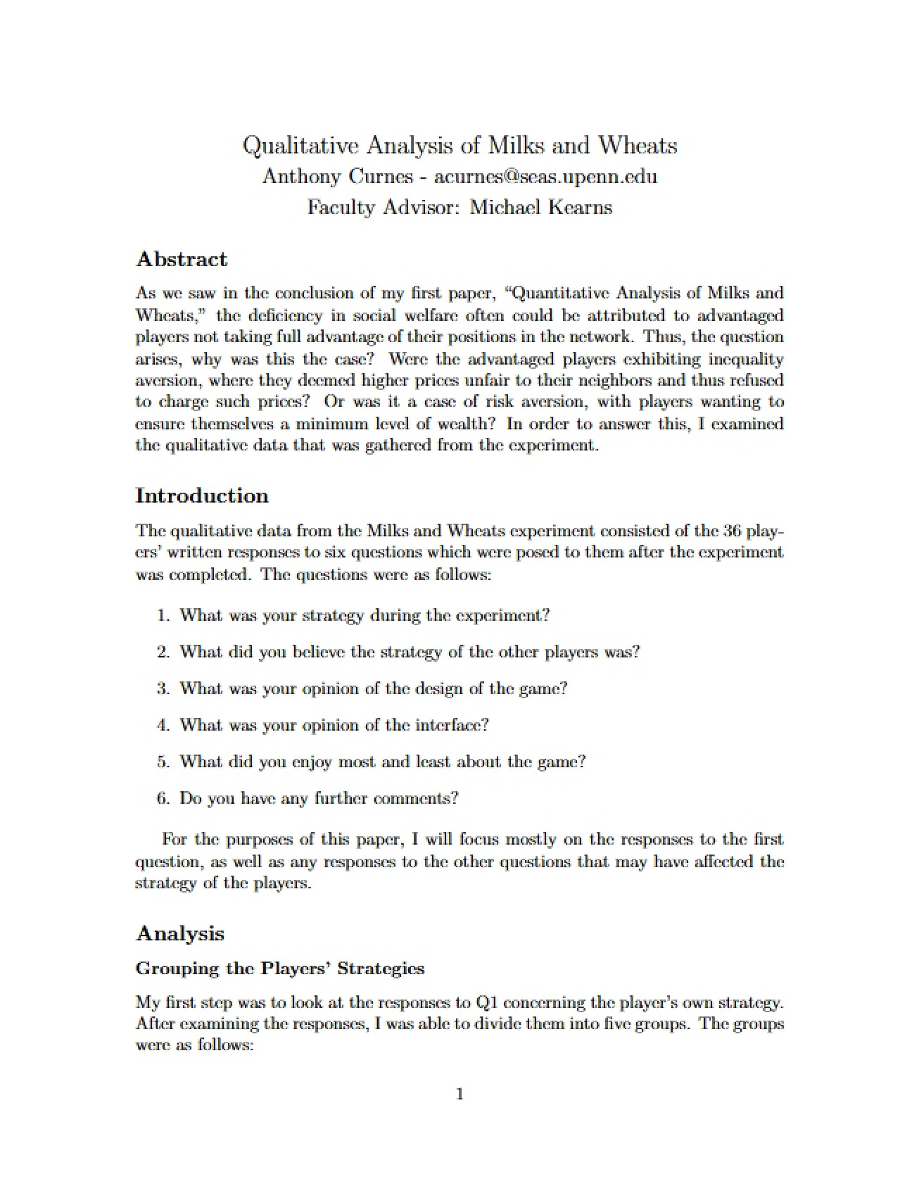Milks and Wheats Qualitative Analysis