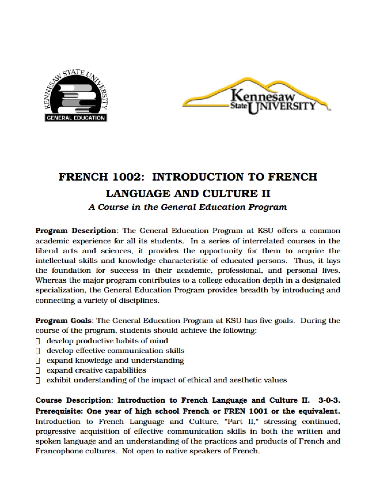 Introductory French II Guidelines