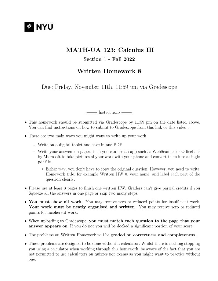 Calculus III Homework 8 - Fall 2022
