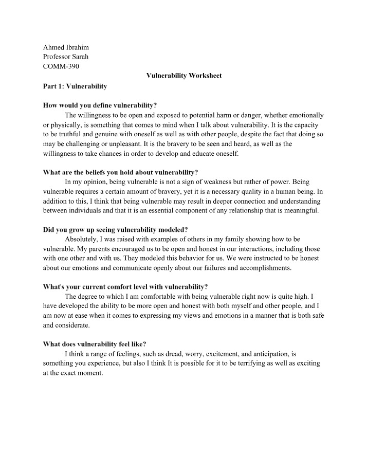 Worksheet on Vulnerability