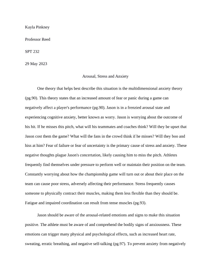 Arousal, Stress, and Anxiety in Sports Performance Management