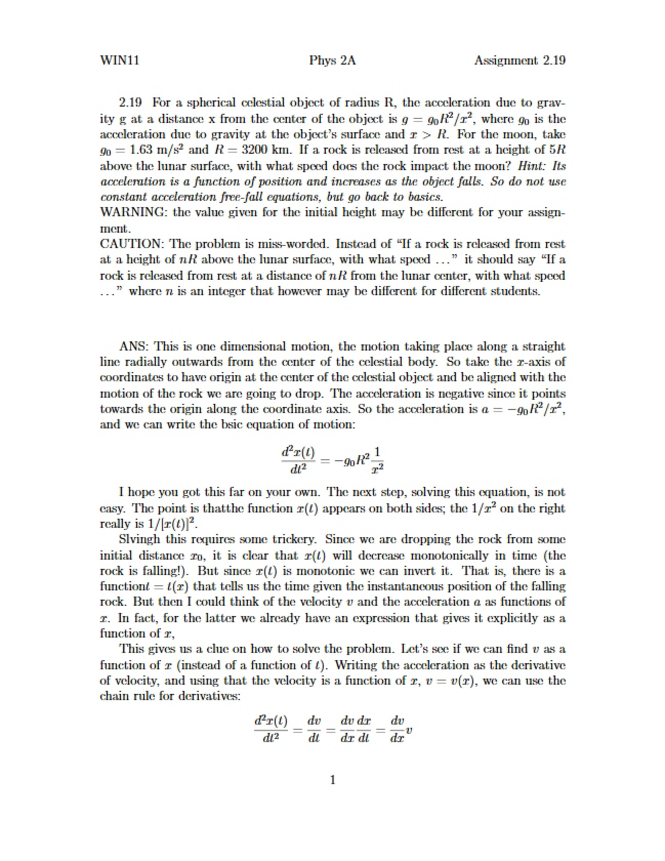Mechanics Problem Set 2.19