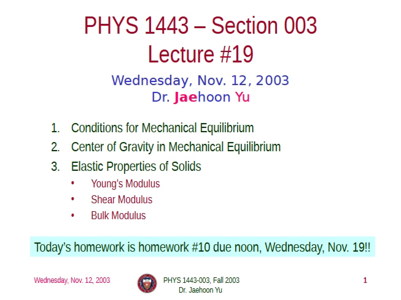 Equilibrium of Mechanics