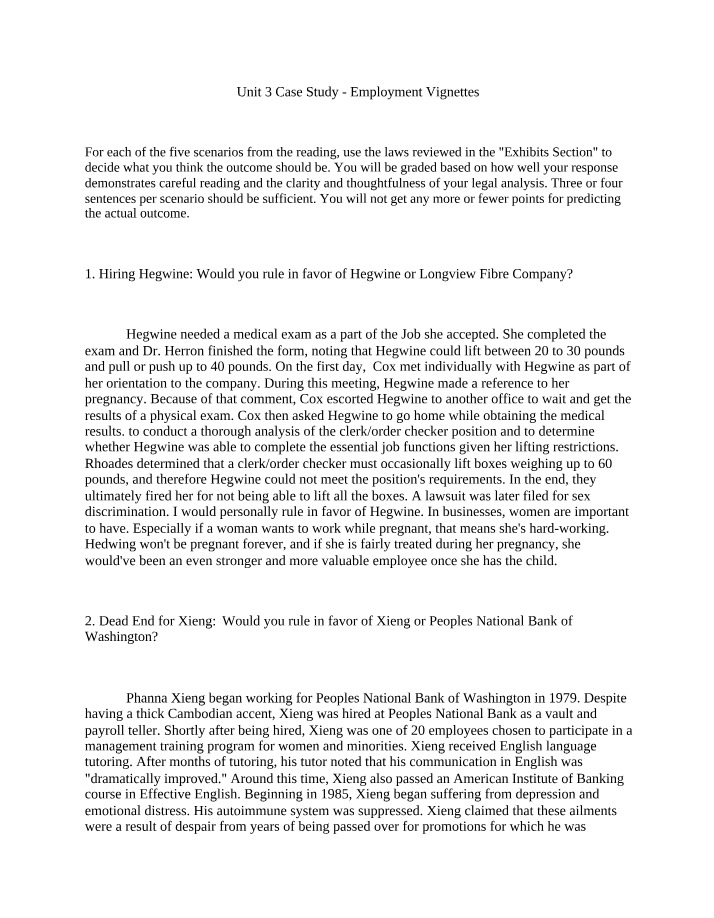 Employment Vignettes - Unit 3 Case Study