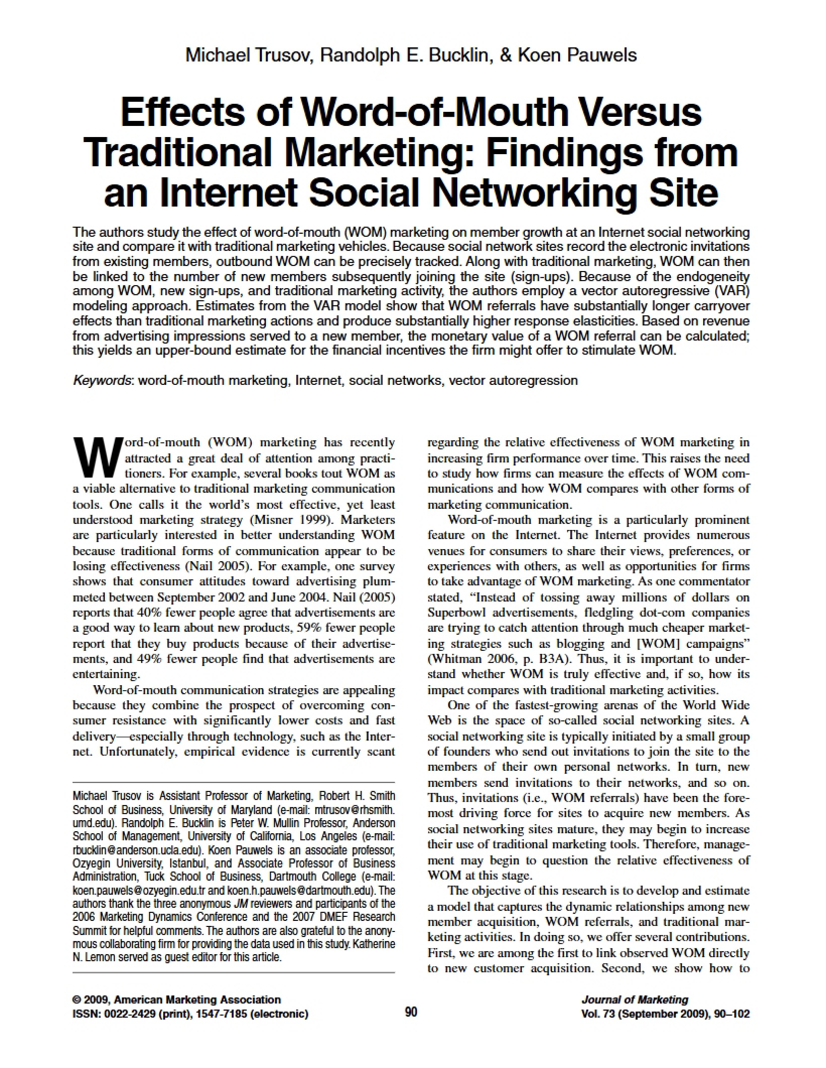 Traditional Marketing vs Word-of-Mouth Effects