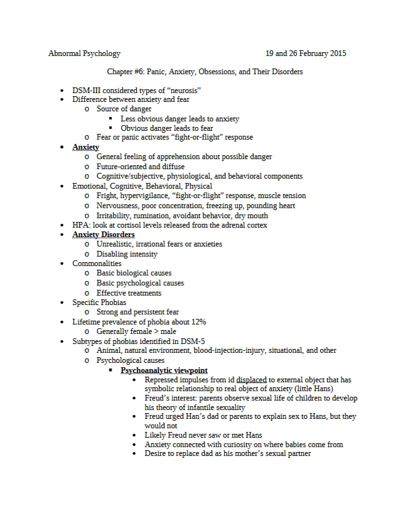 Abnormal Psychology Course Materials
