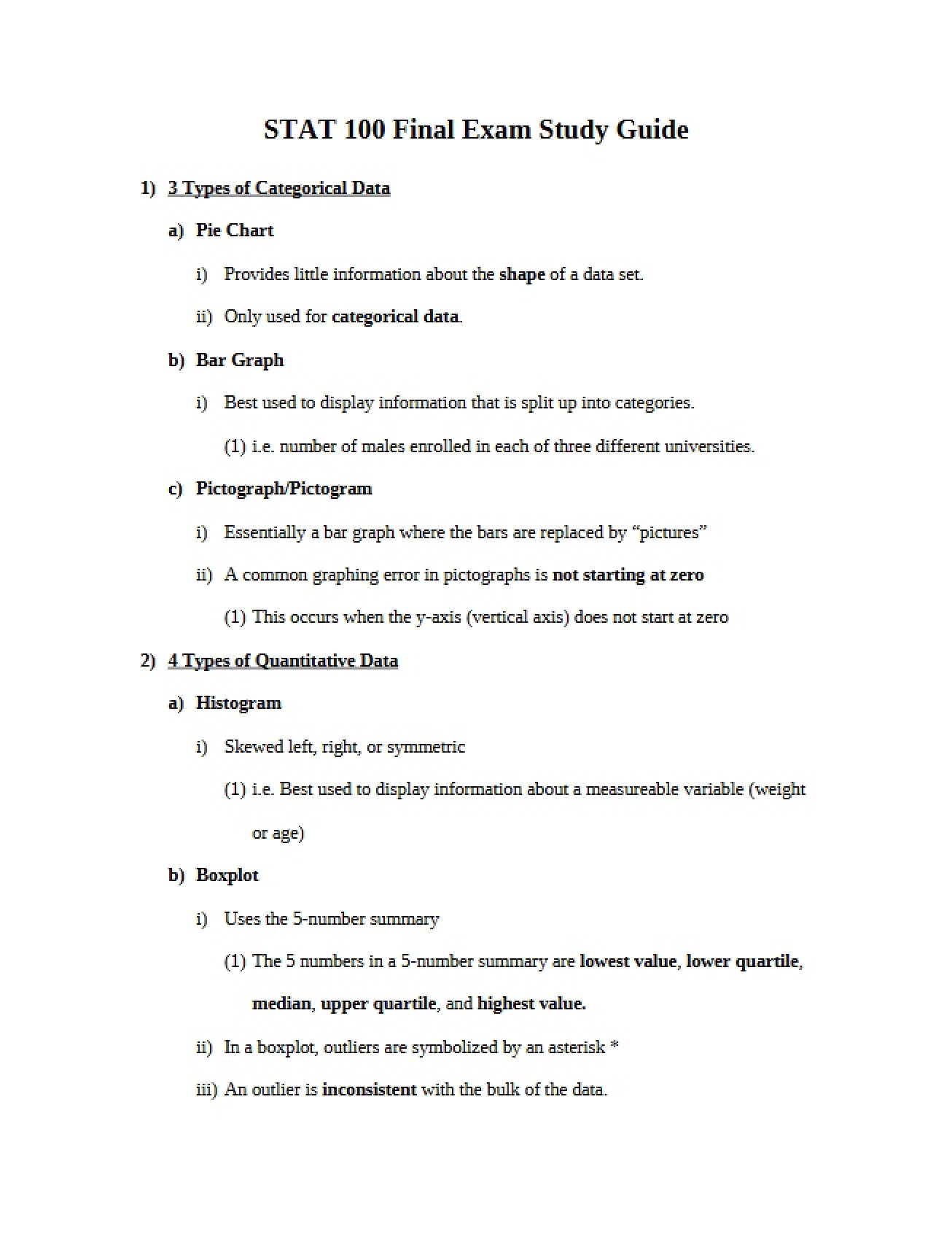 Study Guide for Final