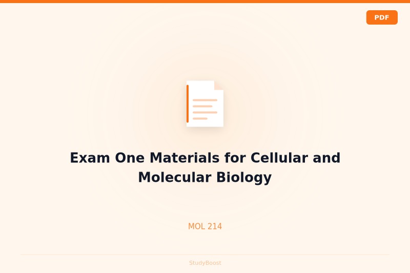 Exam One Materials for Cellular and Molecular Biology