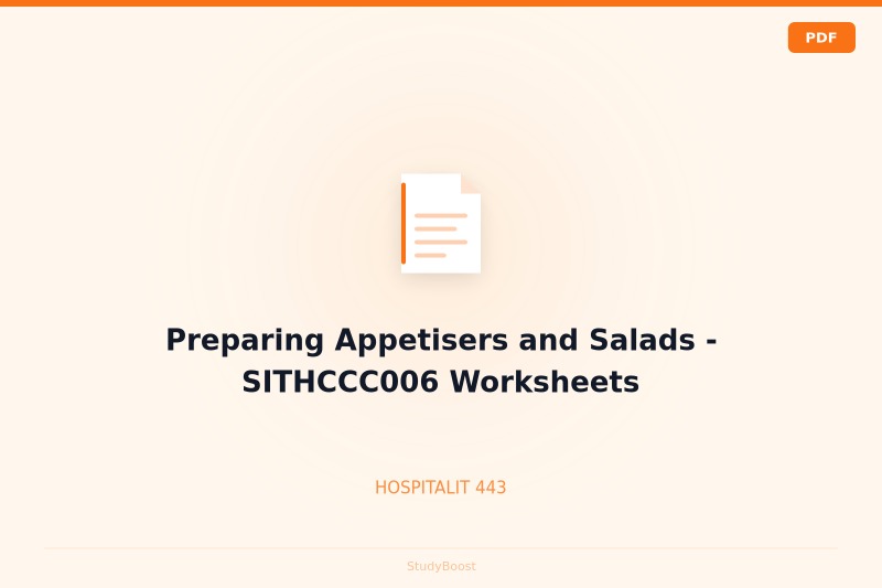Preparing Appetisers and Salads - SITHCCC006 Worksheets