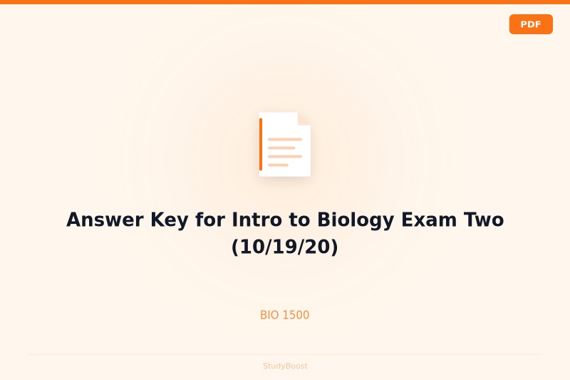 Answer Key for Intro to Biology Exam Two (10/19/20)