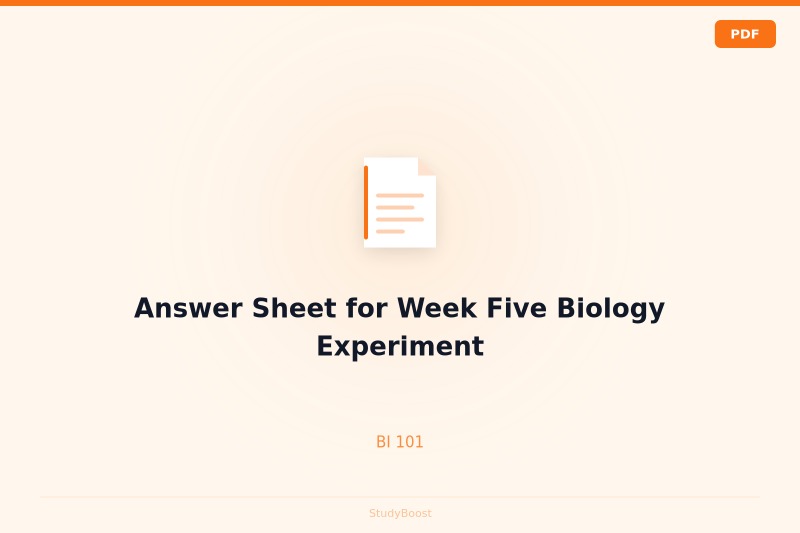 Answer Sheet for Week Five Biology Experiment