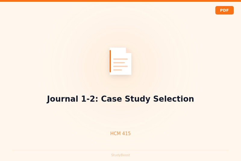 Journal 1-2: Case Study Selection