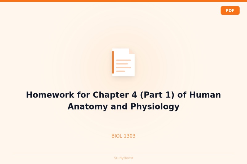Homework for Chapter 4 (Part 1) of Human Anatomy and Physiology