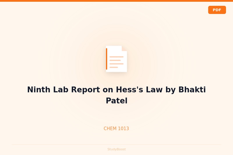 Ninth Lab Report on Hess's Law by Bhakti Patel