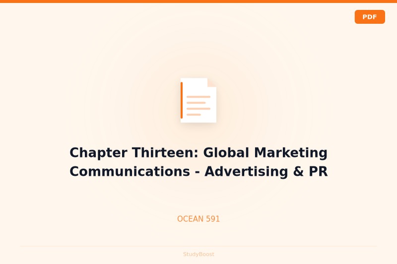Chapter Thirteen: Global Marketing Communications - Advertising & PR
