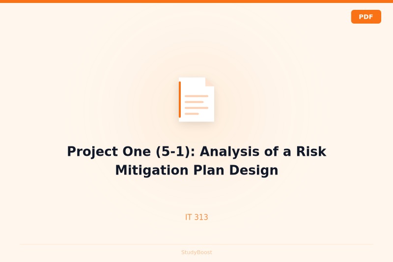 Project One (5-1): Analysis of a Risk Mitigation Plan Design