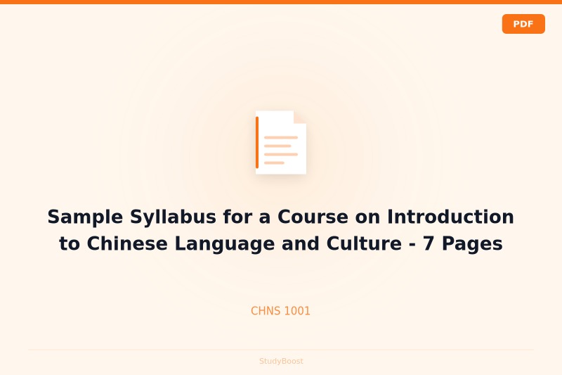 Sample Syllabus for a Course on Introduction to Chinese Language and Culture - 7 Pages