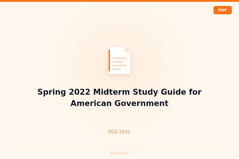 Spring 2022 Midterm Study Guide for American Government