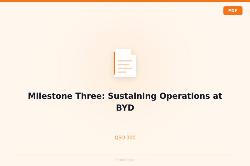 Milestone Three: Sustaining Operations at BYD