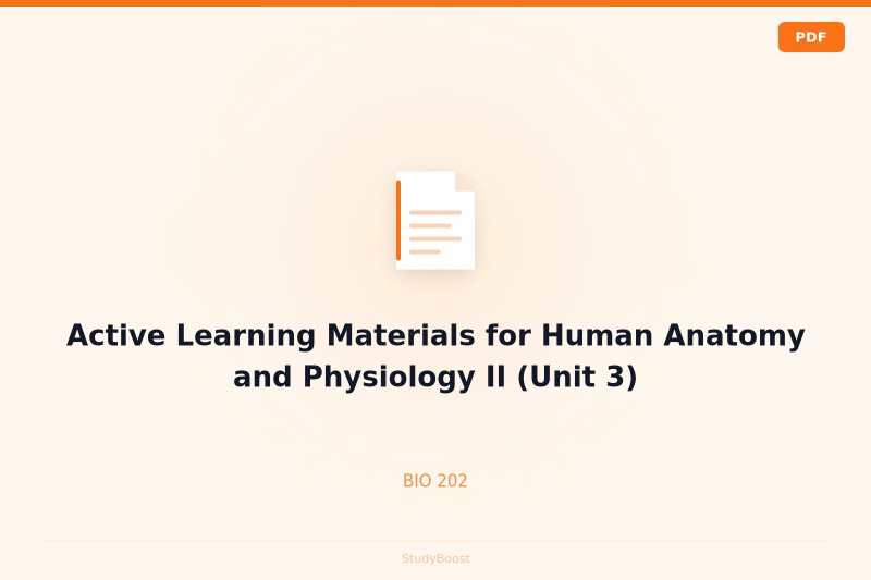 Active Learning Materials for Human Anatomy and Physiology II (Unit 3)