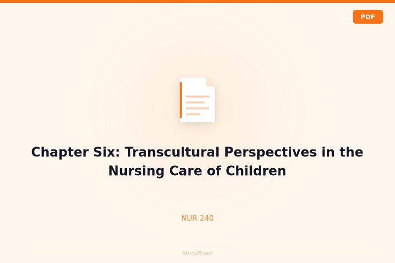 Chapter Six: Transcultural Perspectives in the Nursing Care of Children
