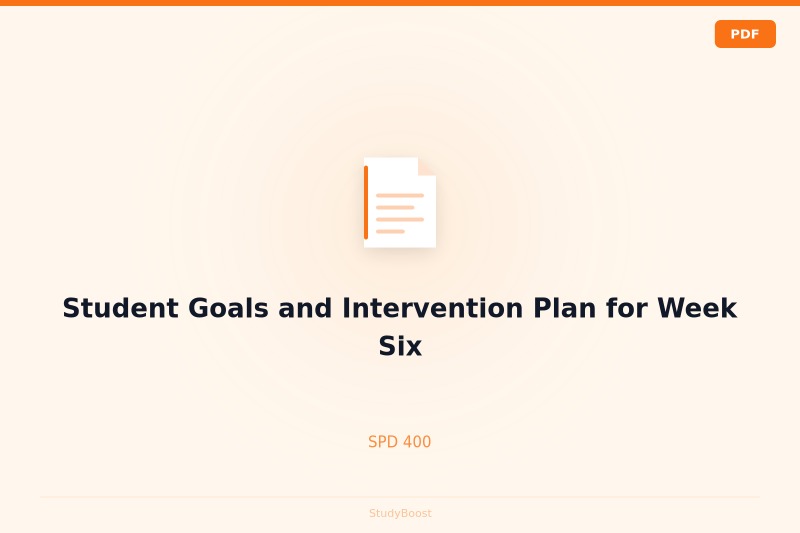 Student Goals and Intervention Plan for Week Six