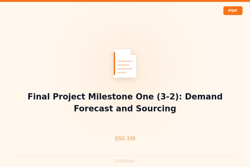 Final Project Milestone One (3-2): Demand Forecast and Sourcing