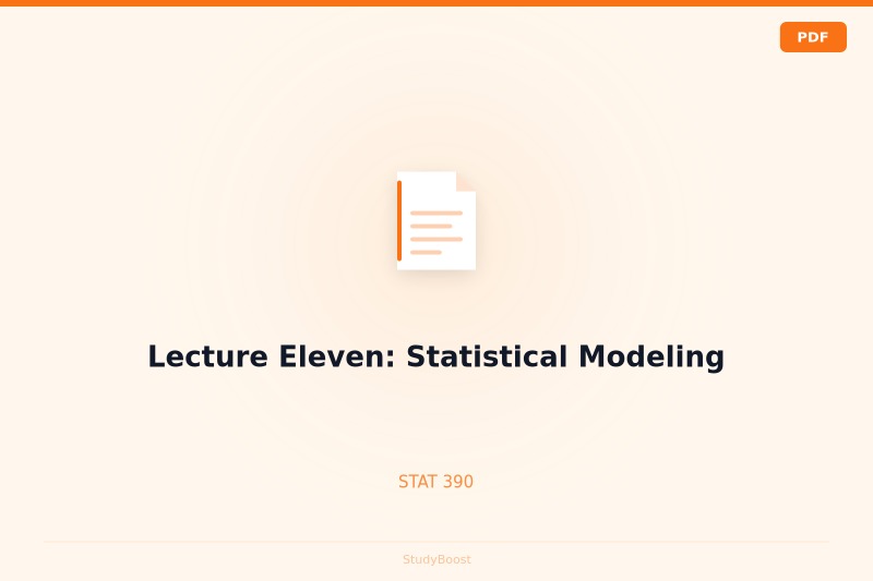 Lecture Eleven: Statistical Modeling