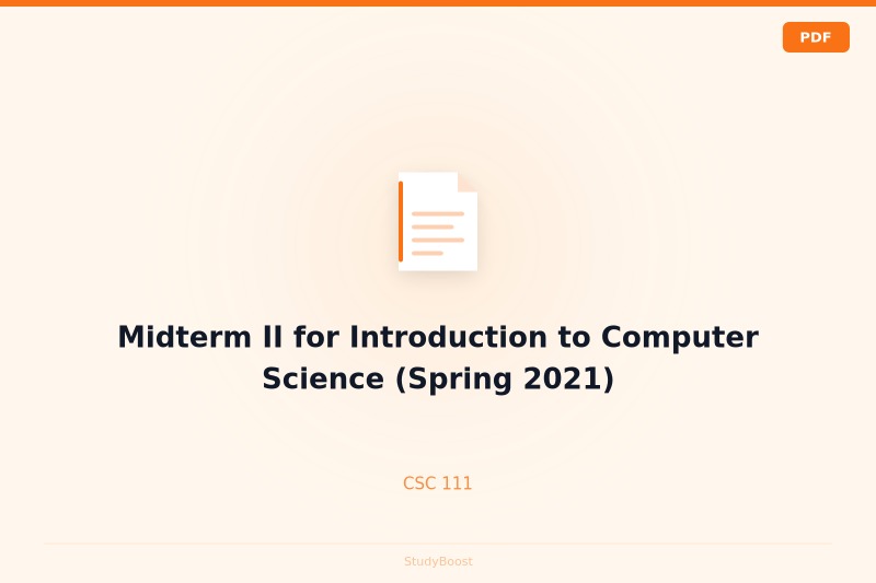 Midterm II for Introduction to Computer Science (Spring 2021)