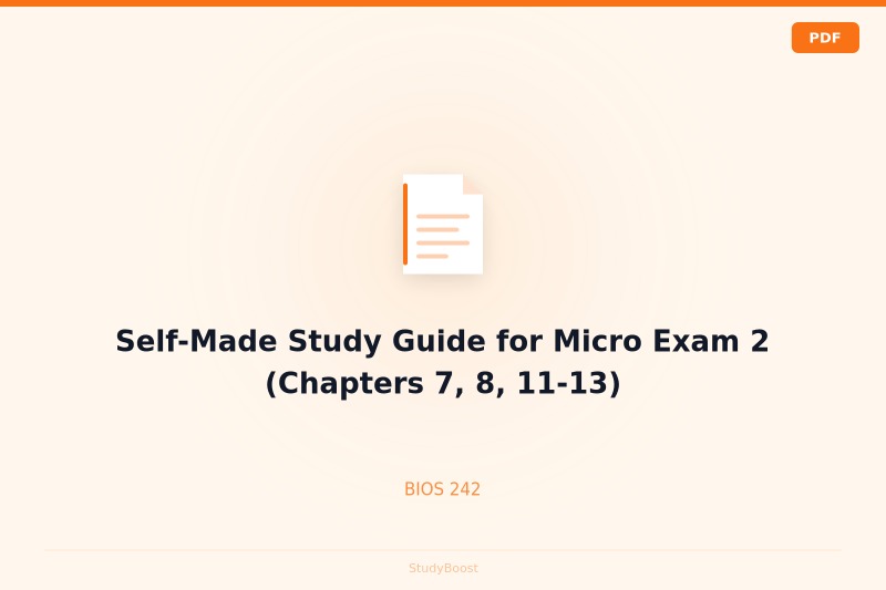 Self-Made Study Guide for Micro Exam 2 (Chapters 7, 8, 11-13)