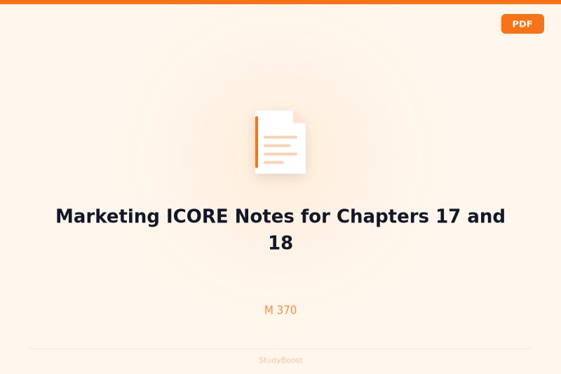 Marketing ICORE Notes for Chapters 17 and 18