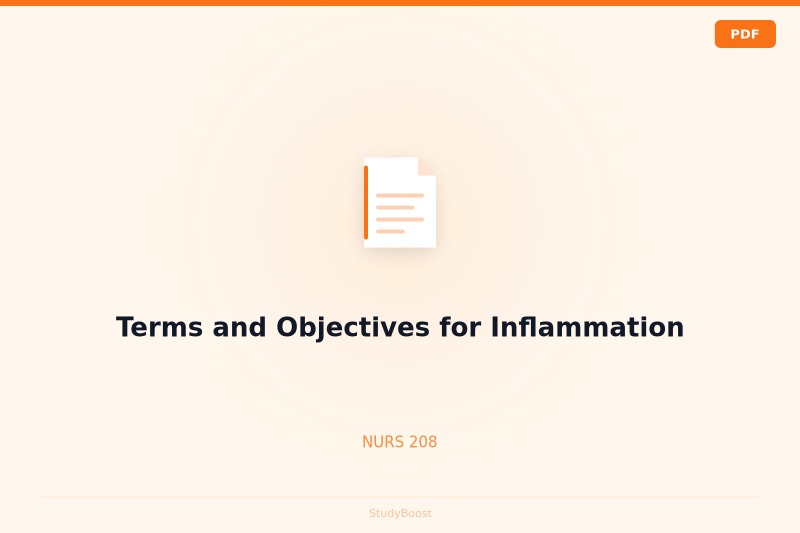 Terms and Objectives for Inflammation