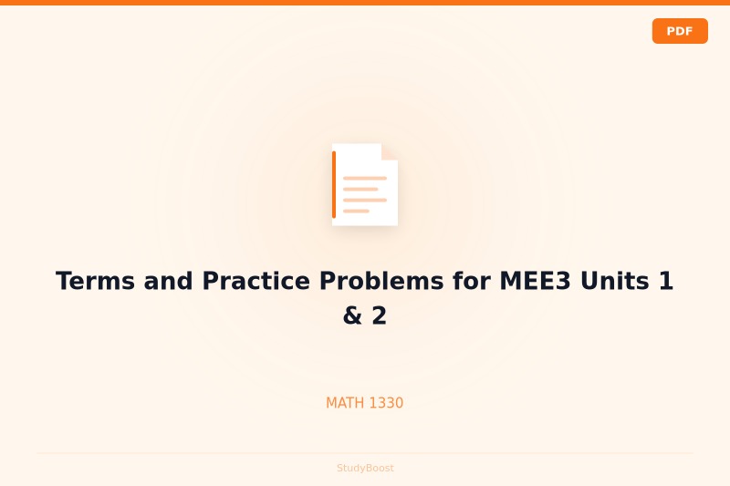 Terms and Practice Problems for MEE3 Units 1 & 2