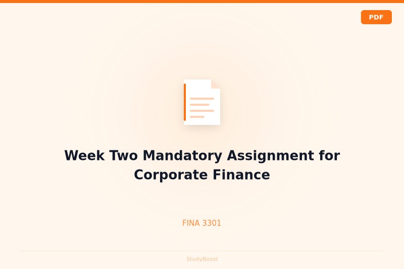 Week Two Mandatory Assignment for Corporate Finance