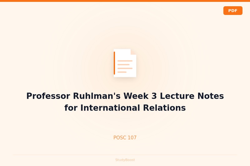 Professor Ruhlman's Week 3 Lecture Notes for International Relations