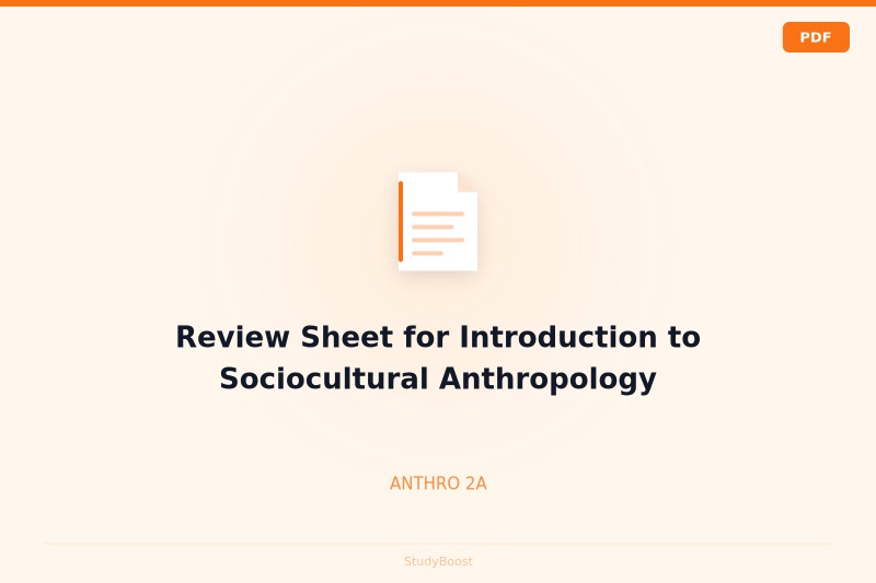 Review Sheet for Introduction to Sociocultural Anthropology