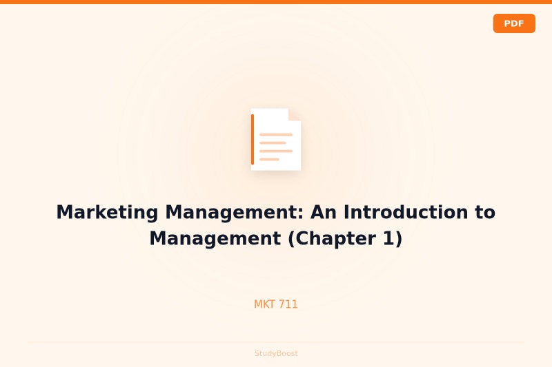 Marketing Management: An Introduction to Management (Chapter 1)