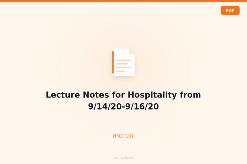 Lecture Notes for Hospitality from 9/14/20-9/16/20