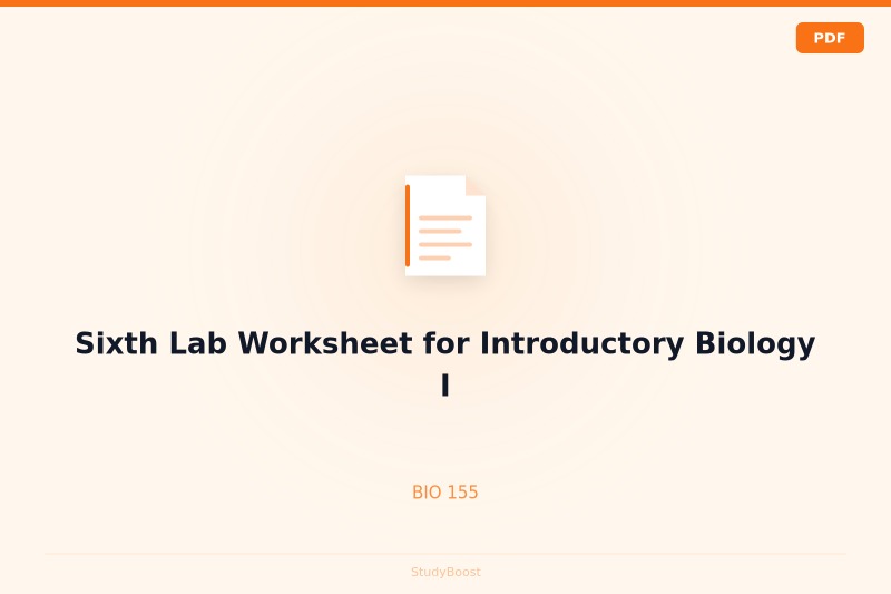 Sixth Lab Worksheet for Introductory Biology I