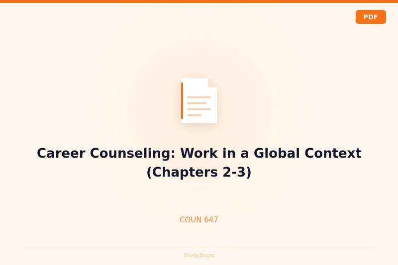 Career Counseling: Work in a Global Context (Chapters 2-3)