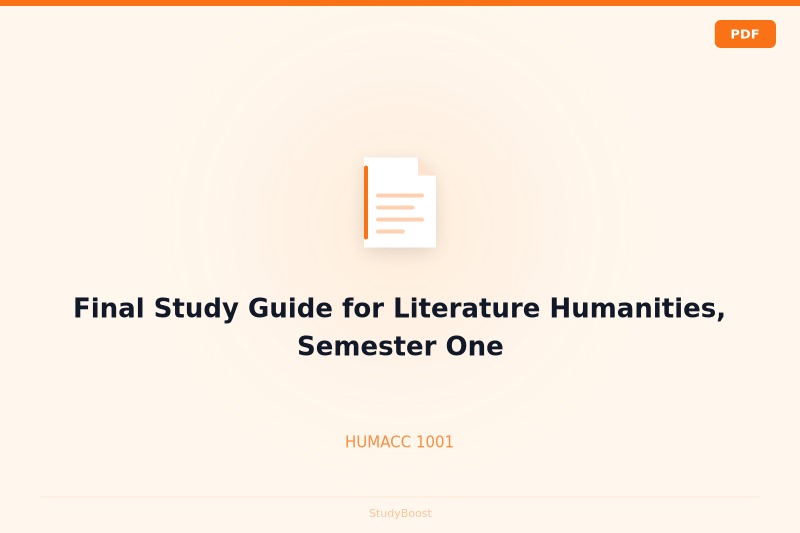 Final Study Guide for Literature Humanities, Semester One