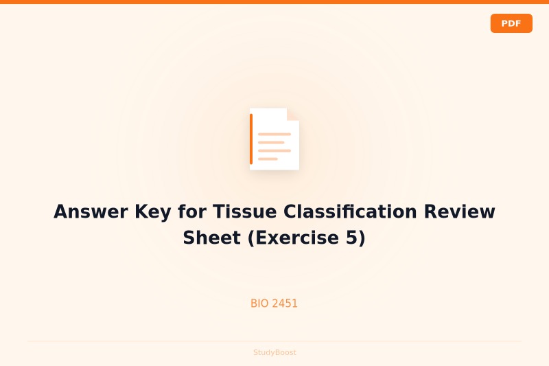 Answer Key for Tissue Classification Review Sheet (Exercise 5)
