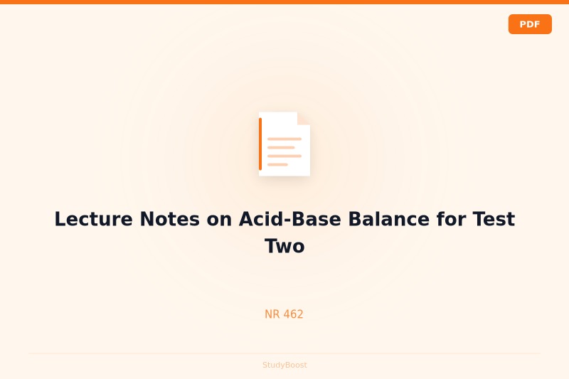 Lecture Notes on Acid-Base Balance for Test Two