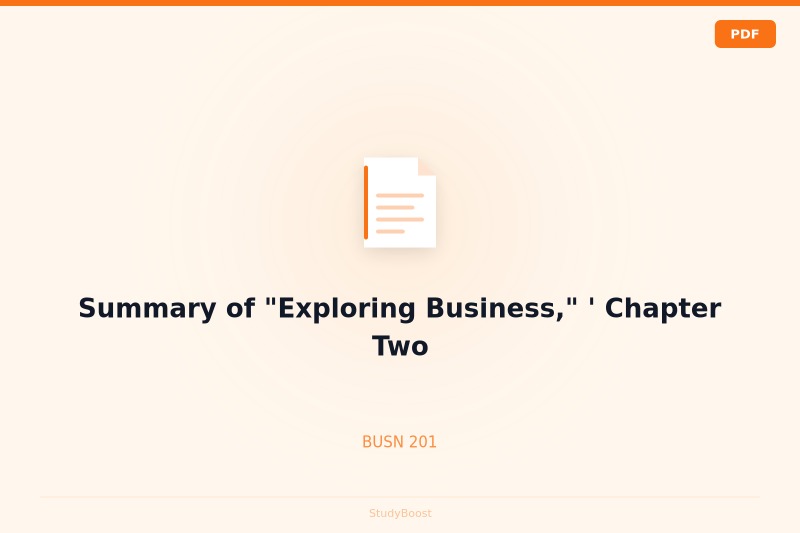 Summary of "Exploring Business," ' Chapter Two